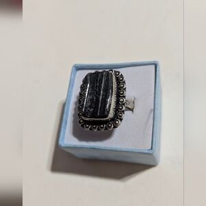 Handcrafted Rough-Cut Black Tourmaline Rectangular Ring (8)